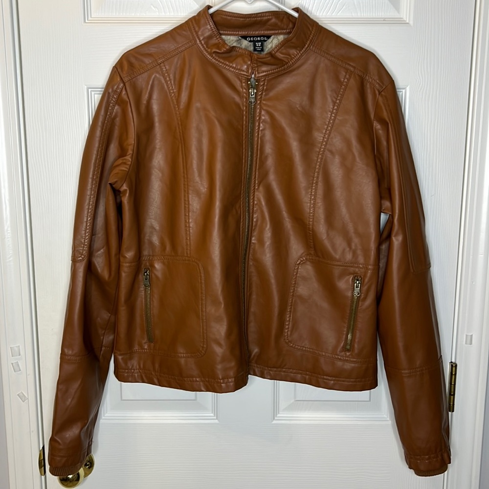 George Women’s Faux Leather Jacket. Cognac Brown with Liner Size XL (16-18)